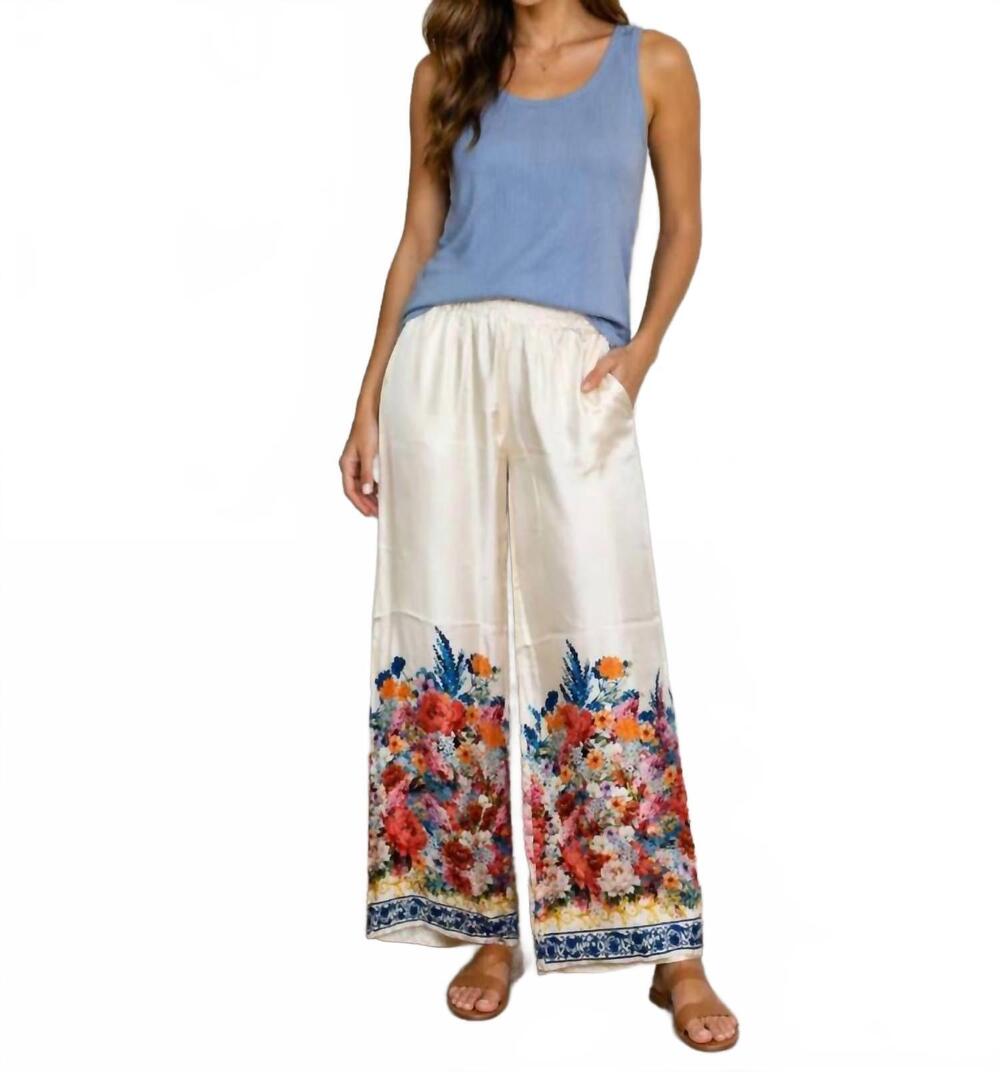 NEW MILIO MILANO botanical wallflower wide leg pants in white